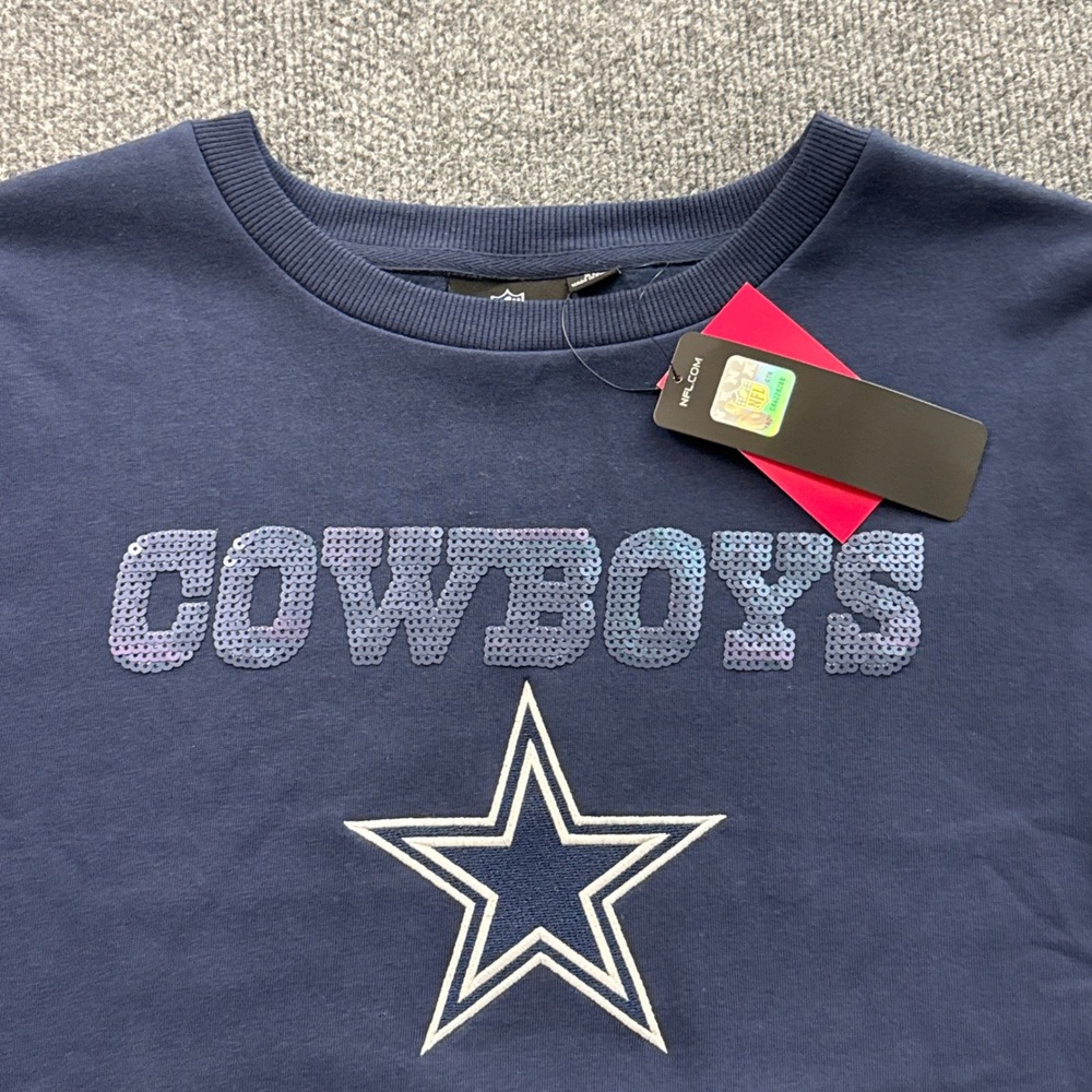 NFL Dallas Cowboys Sweatshirt Womens XL Navy Blue Sequin Logo Fleece Crewneck